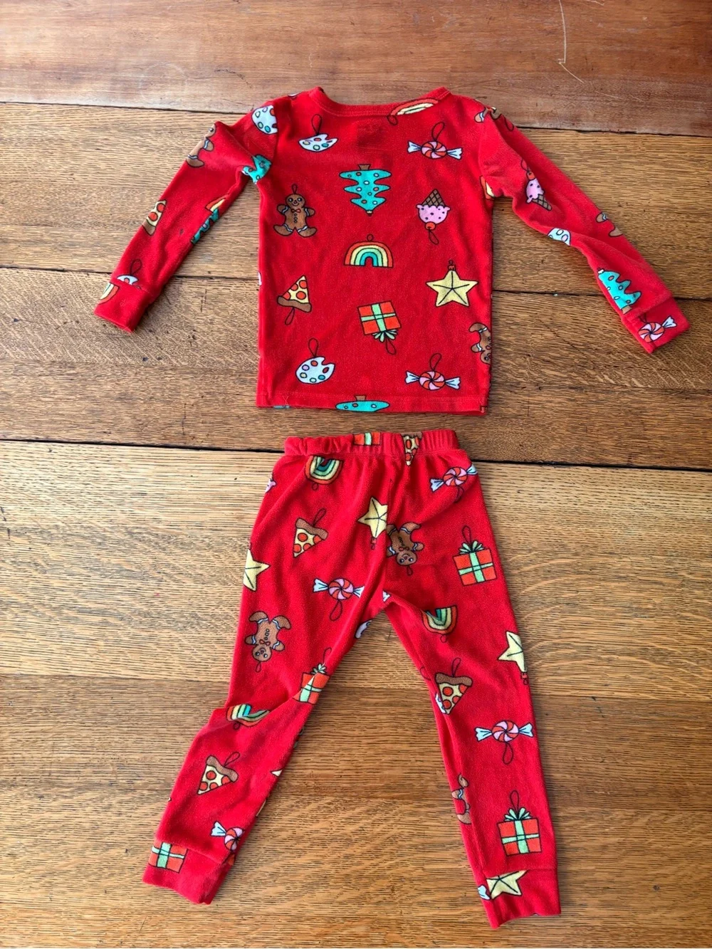 Cat & Jack Red Holiday Print Pajama Set with Festive Icons